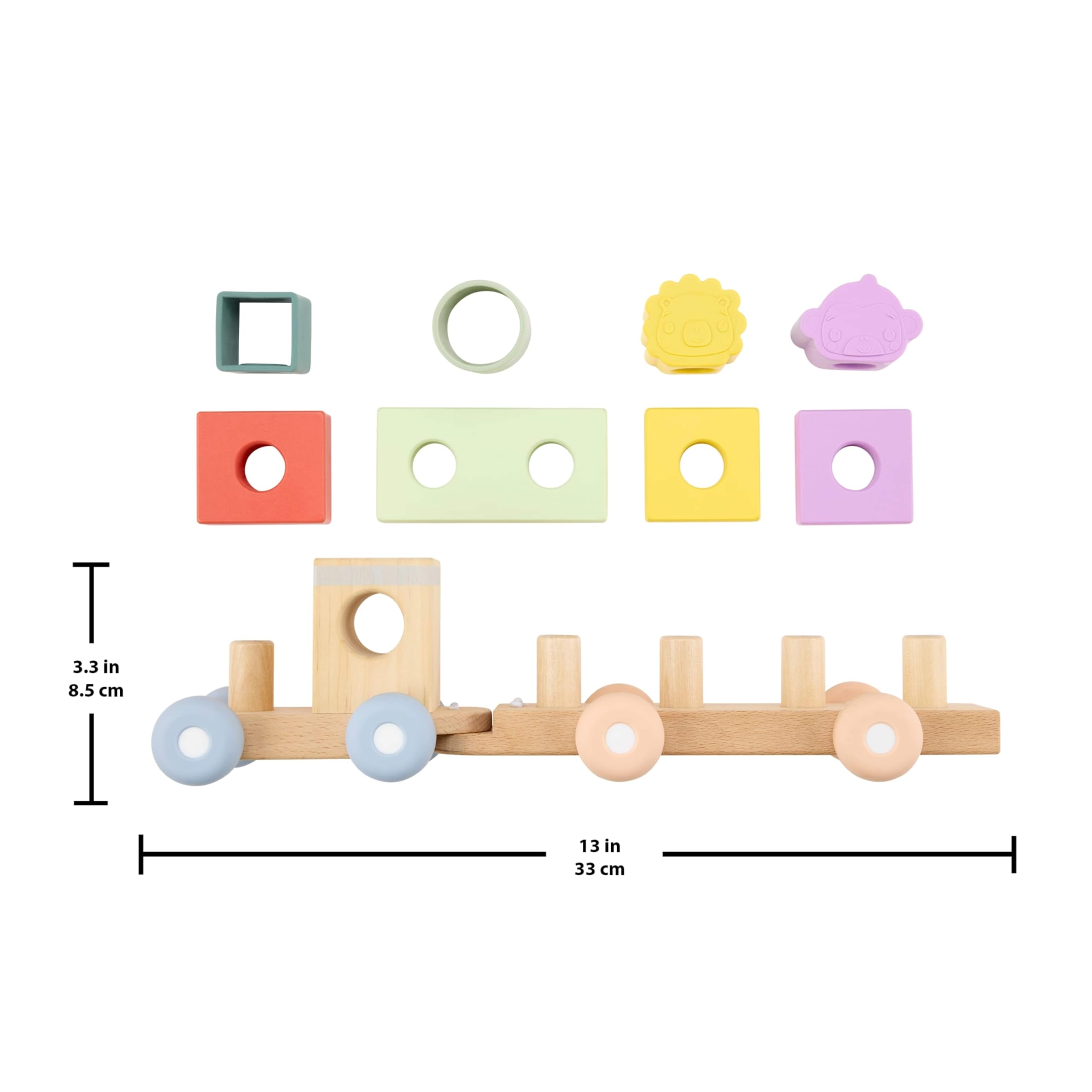 Fisher-Price - Trenino Impilabile, Set a Spinta per attività motorie con 9 Pezzi in Legno e Silicone, Include Un Trenino con Ruote mobili, 4 Blocchi e 4 Forme, 9+ Mesi, JKH08