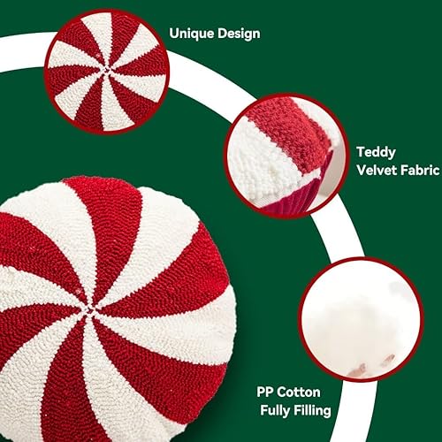 Miniatura 4 de HZWLFA Almohadas de Navidad con dulces de Navidad, decoraciones navideñas rojas y blancas, lindas almohadas de felpa esponjosa, decoración del hogar