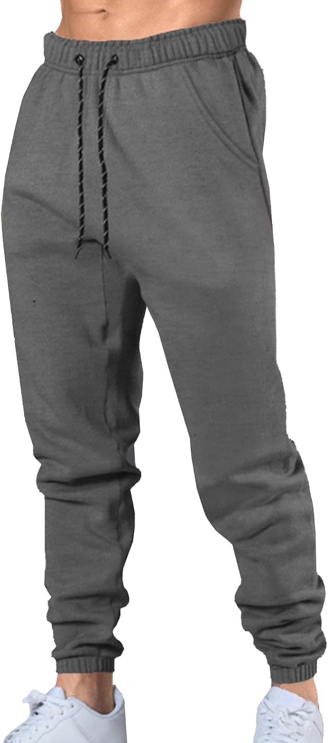 Men's Elastic Waist Breathable Workout Pants Casual Stretch Athletic Trousers Solid Drawstring Outdoor Pants