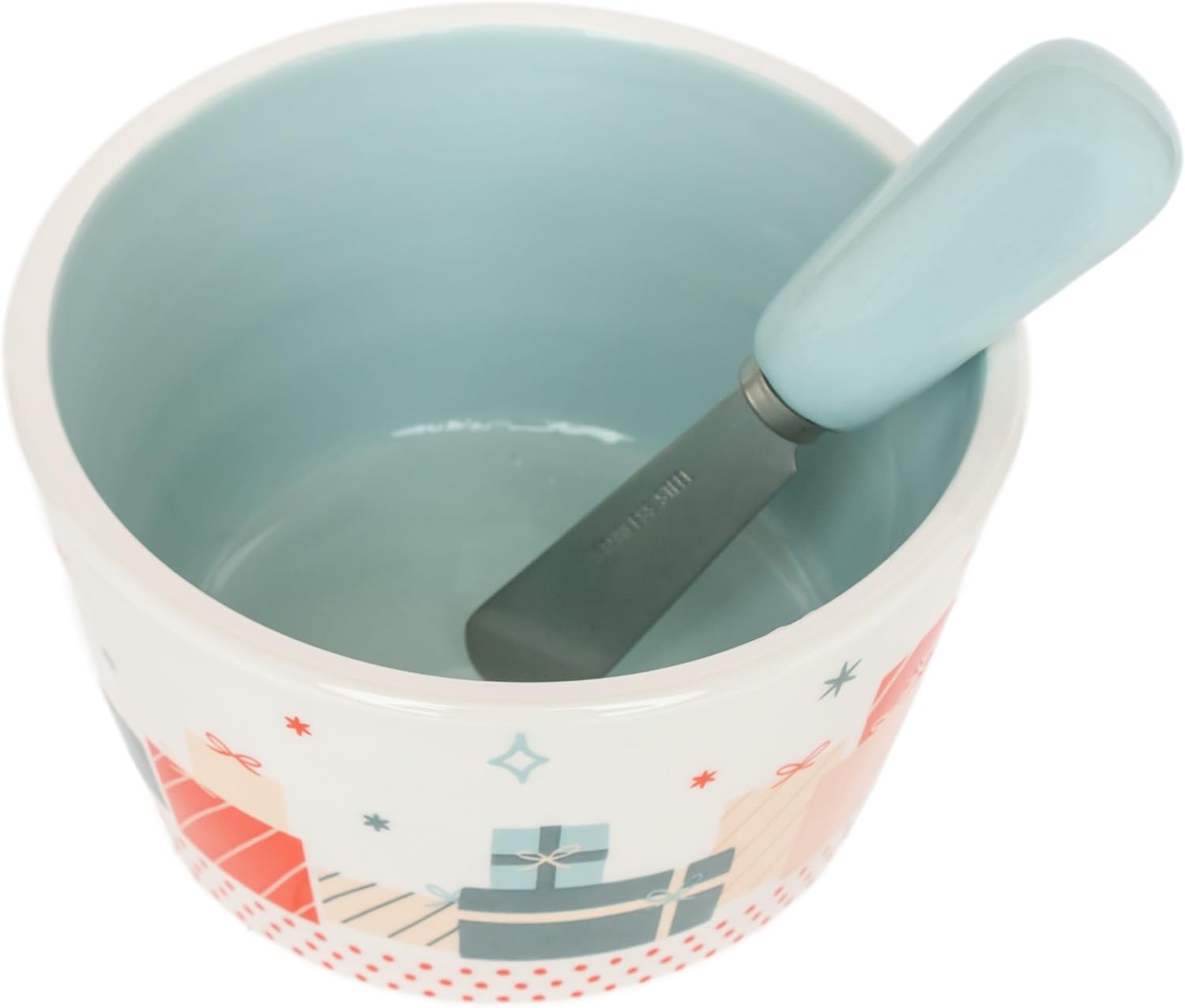 Boston International Small Ceramic Bowl and Spreader Serving Set, 14 Ounces, Dancing Deer