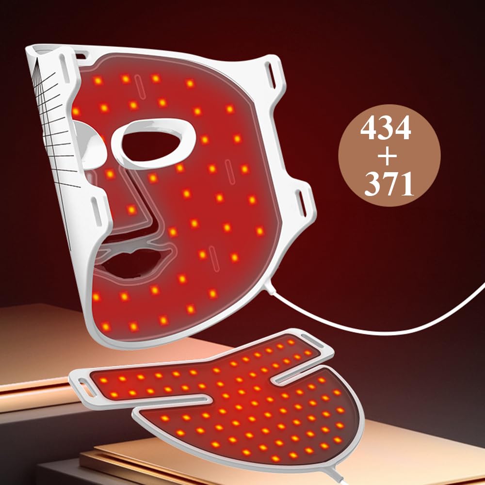 lanvezas led beauty maska do terapii światłem czerwonym na twarz i szyję, 7-kolorowa maska do terapii światłem LED, ładowalna maska, 5 poziomów intensywności, przeciwzmarszczkowa skóra ujędrniająca i