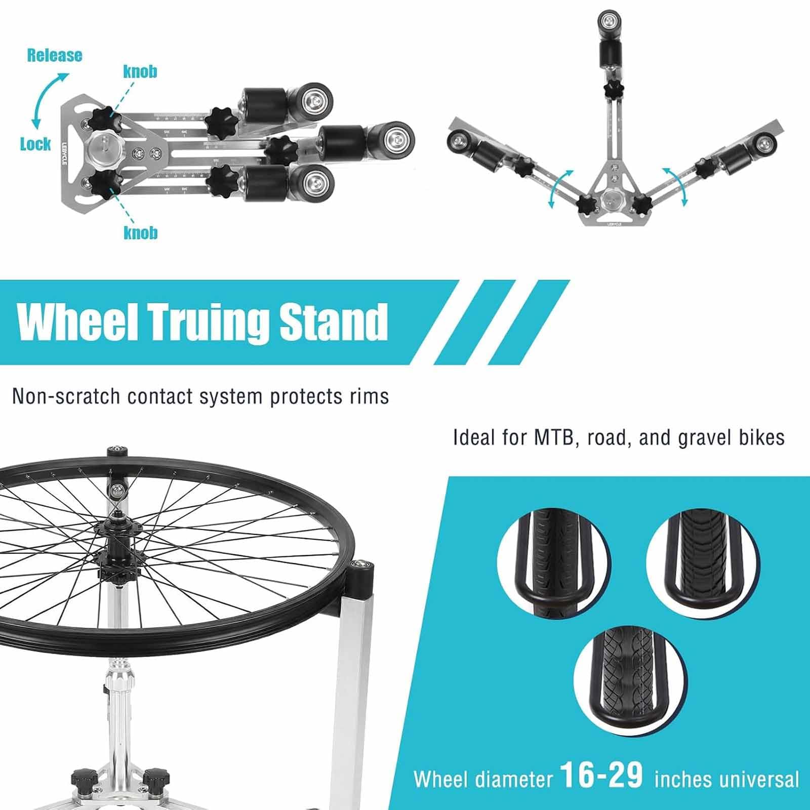 Support Pliable Pour Le Dévoilage Et Le Rayonnage De Roues Vélo (16-29 Et 700c) | Support Avec Échelle De Taille De Jante, Rotation À 360°, En Alliage Daluminium, Pour La Réparation