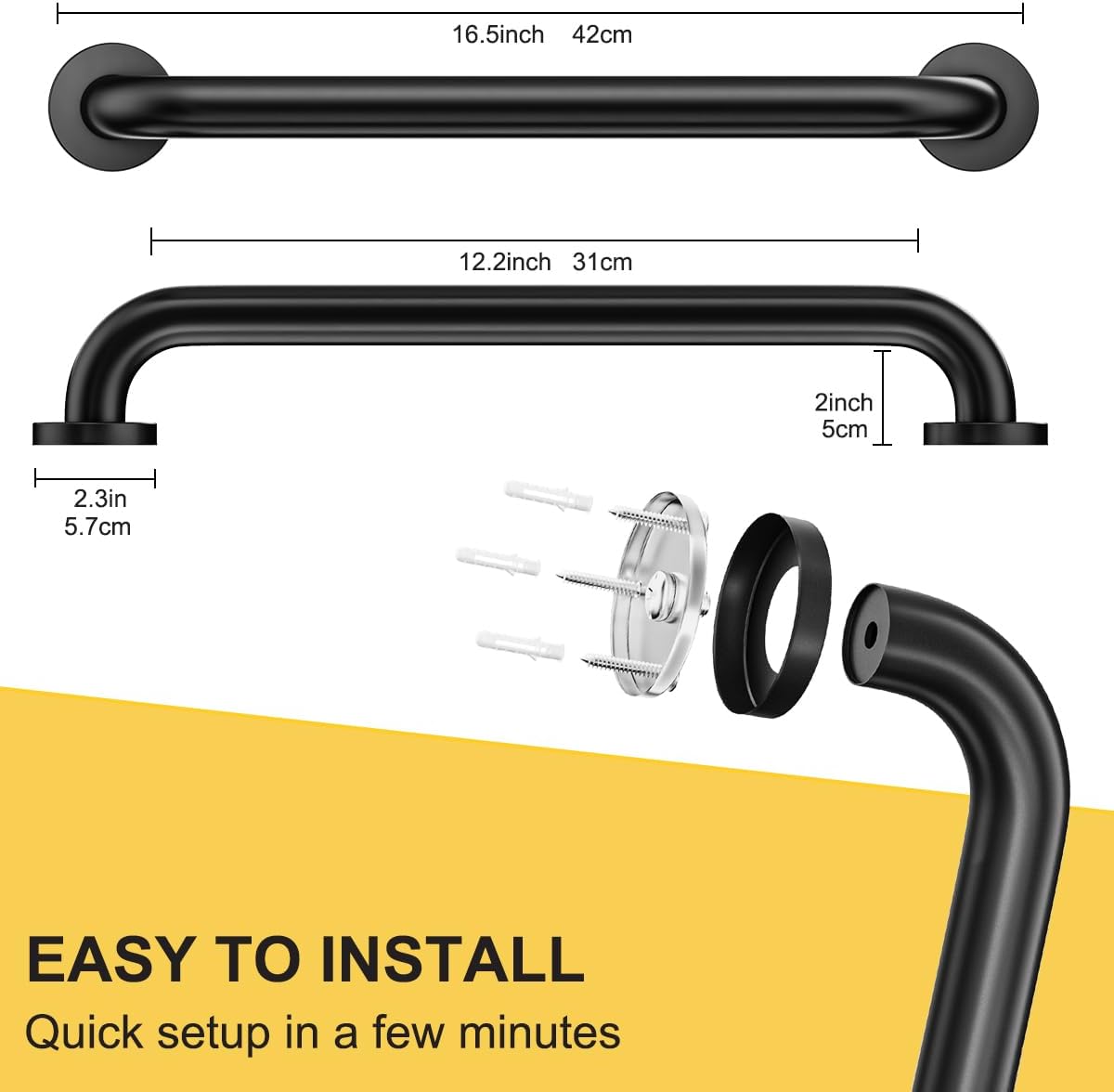 16 Inch Stainless Steel Bathroom Safety Grab Bars, Set of 2