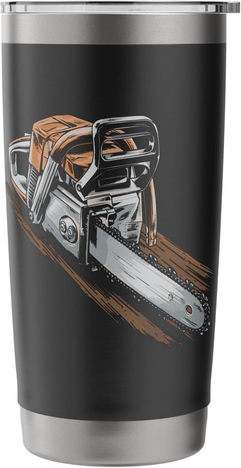 Minimalist Chainsaw Silhouette Design Stainless Steel Insulated Tumbler