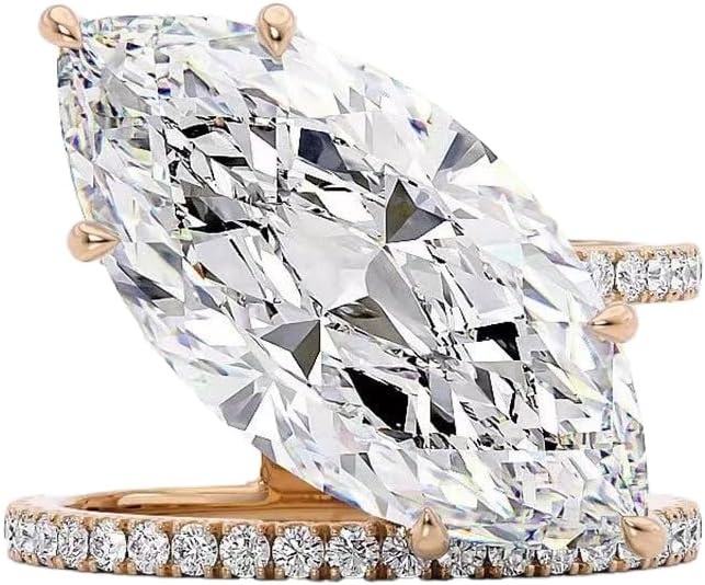 14K Plated Rose Gold 3.5CT Solitaire Elongated Marquise Cut Engagement Ring for Women, Simulated Diamond Promise Handmade Ring Promise Wedding Rings Size 8#