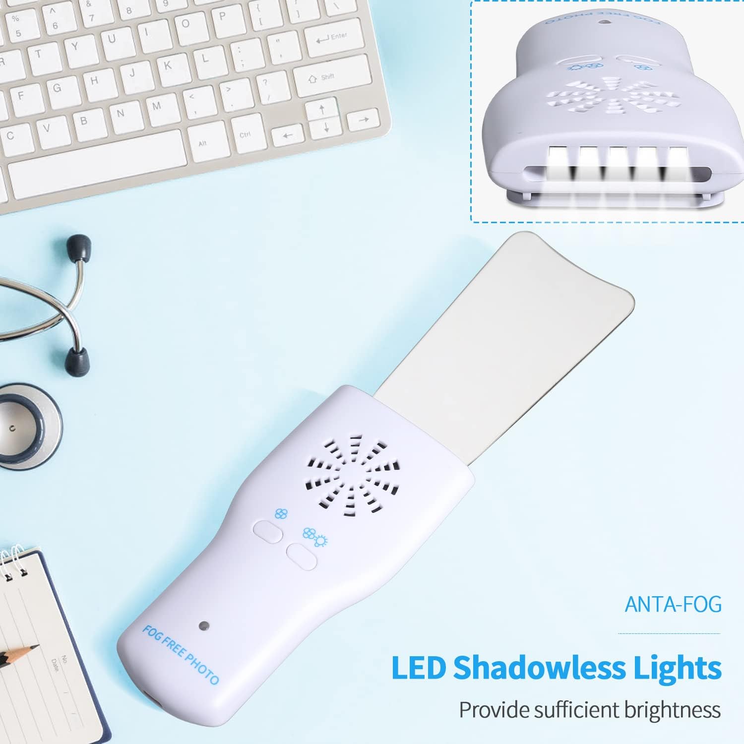 Espejo de fotografía dental sin niebla, espejo LED intraoral con cargador inalámbrico y ventilador, 4 espejos