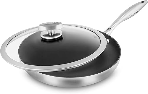 Miniatura 1 de Scanpan Sartén CX+ de 11 pulgadas con tapa de cristal, antiadherente Stratanium Plus, acero inoxidable de 5 capas