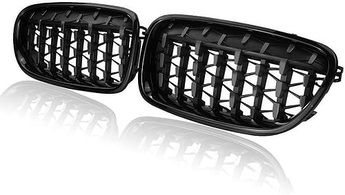 Miniatura 5 de Rejilla F10, parrilla frontal de repuesto compatible con BMW Serie 5 F10 F11 F18 2010-2016 (Gypsophila negro brillante)