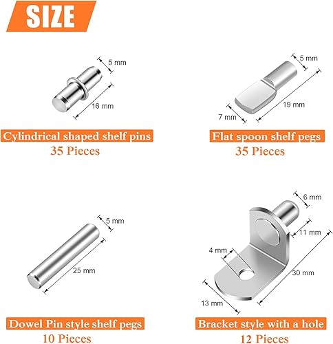 Miniatura 3 de Kit de 92 pines de estante de 4 estilos, clavijas de soporte de estante chapadas en níquel, soportes para estantes de muebles de gabinete, soporte
