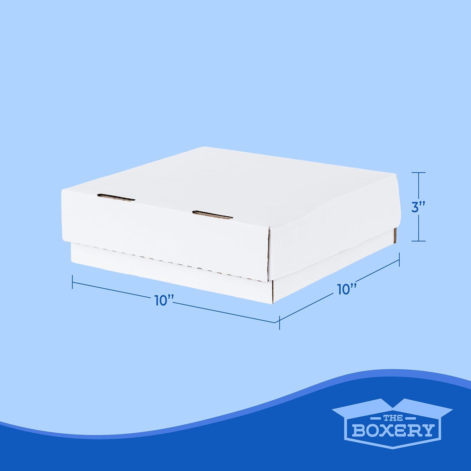 The Boxery 10"x10"x3" White Corrugated Bakery Boxes 50-Pack | Heavy Duty ECT32 Cardboard, Flat Shipping & Storage, Easy-Fold Mailer Style for Cakes, Pastries, Pies – Recyclable, Made in USA