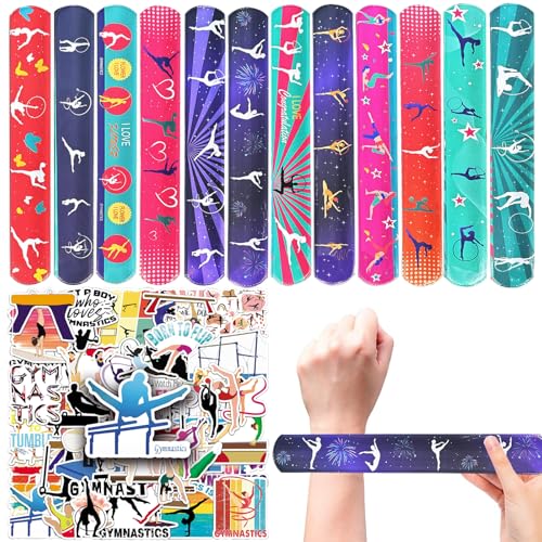 CZWXOXO 74PCS Gymnastics Party Favor 50PCS Gymnastic Stickers&24PCS Slap Bracelets Gymnastics Birthday Supplies Team Gift Fillers School Rewards Supplies
