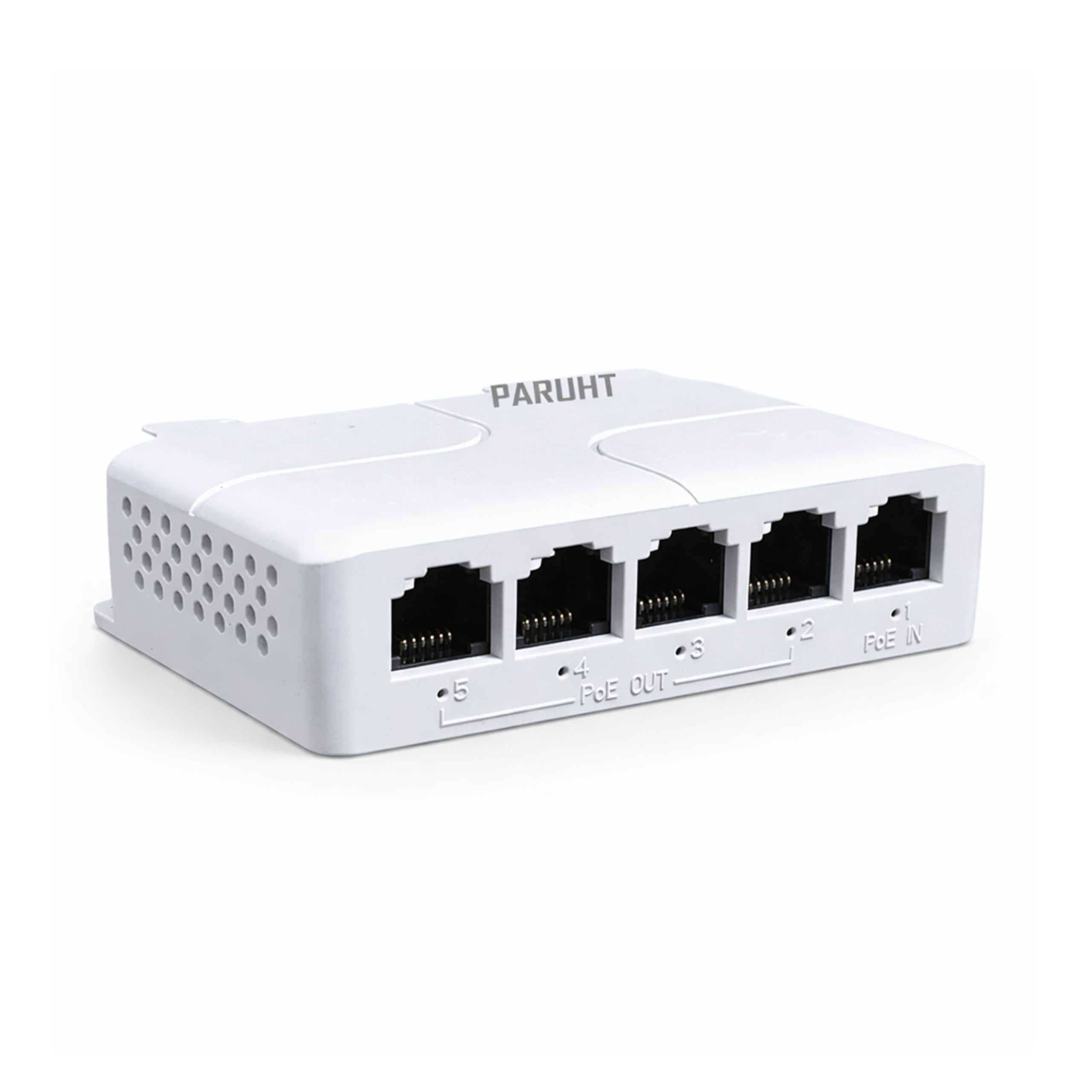 PARUHT 5-Port PoE Extender, 1 Input 4 Output, 90W IEEE802.3af/at/bt PoE Repeater, 100Mbps Passthrough Switch, Wall & DIN-Rail Mount, White POE1IN4OUT-image-49