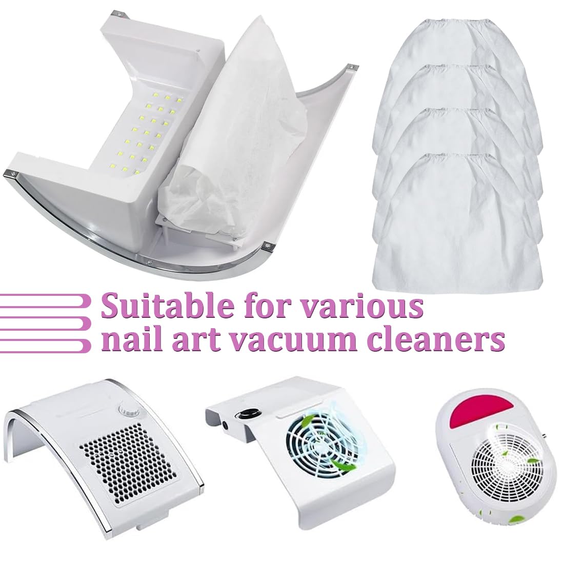 Asciuga unghie Accessori,Aspirapolvere per nail art da 4 pezzi, piccolo sacchetto per la raccolta della polvere, spesso sacchetto in tessuto non tessuto