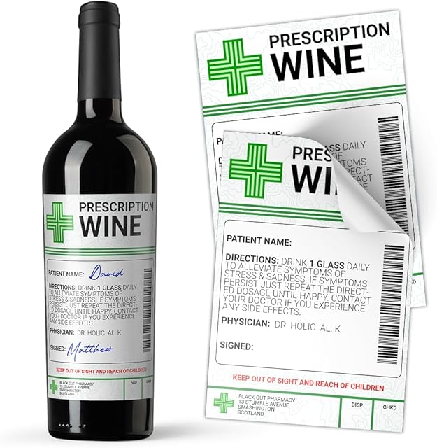 Wine Prescription Medical Alcohol Bottle Gift Funny Drinks Sticker Label (1)