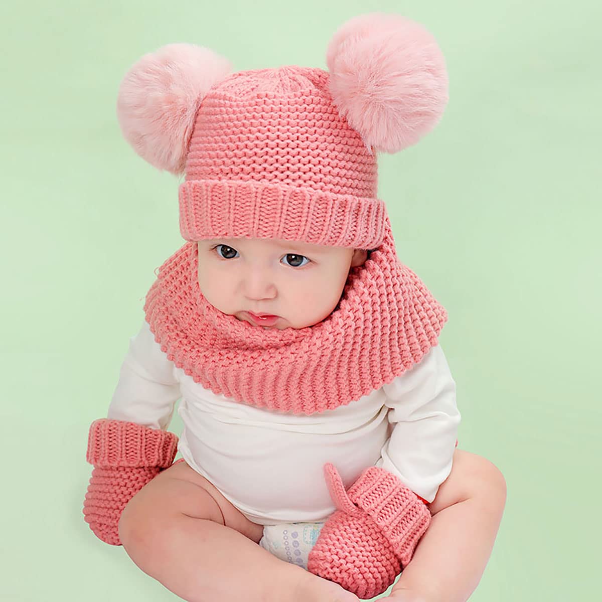Kleinkind Strickmütze Schal Set, Winter Warm Niedlich Baby Strickmütze Schal Handschuhe Anzug Winter Häkeln 03 Jahre, Grau