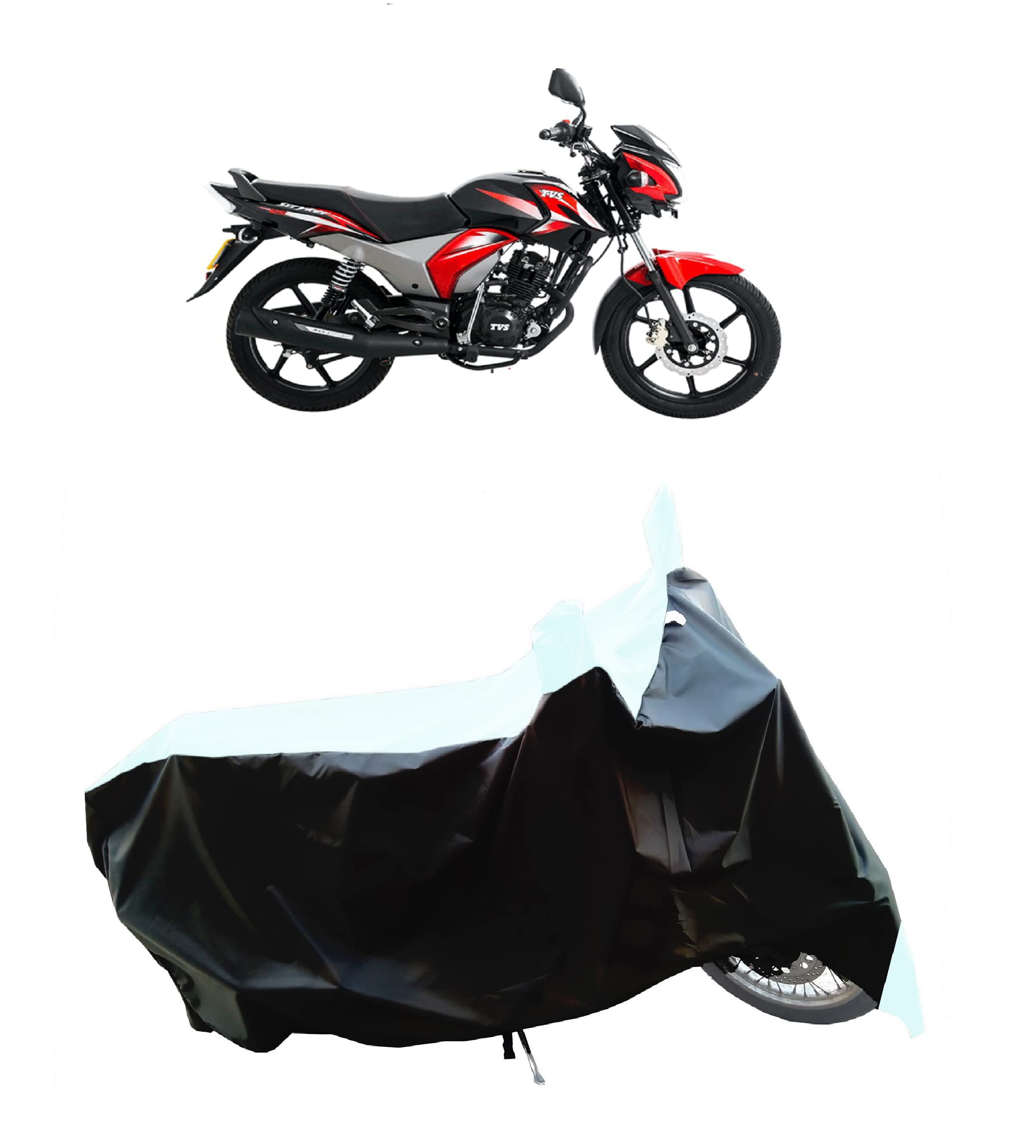 Coxtor Bike Body Cover for TVS Stryker 125 New UV Protection & Water Resistance 190 T Fabric (White Patta)