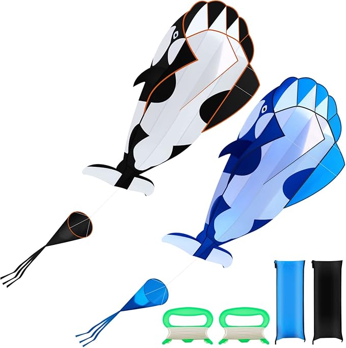 Meooeck 2 Pcs Large 3D Beach Kite Orca Whale Kite Giant