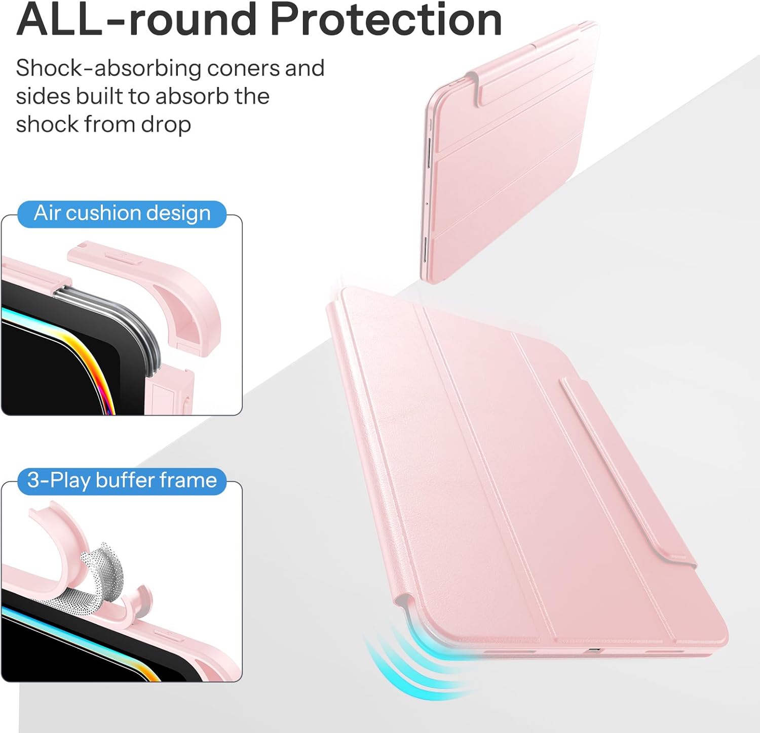 SPARIN Case for iPad Pro 13 inch 2025/2024-M4 M5 with Pencil Holder, Detachable Magnetic Hybrid Protective Cover, Portrait/Landscape Stand, Durable Protection, Auto Wake/Sleep -Pink