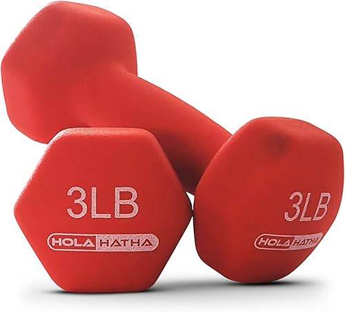 Miniatura 5 de HolaHatha - Juego de mancuernas de neopreno y estante para entrenamiento en casa, 32 lb, azulrojo