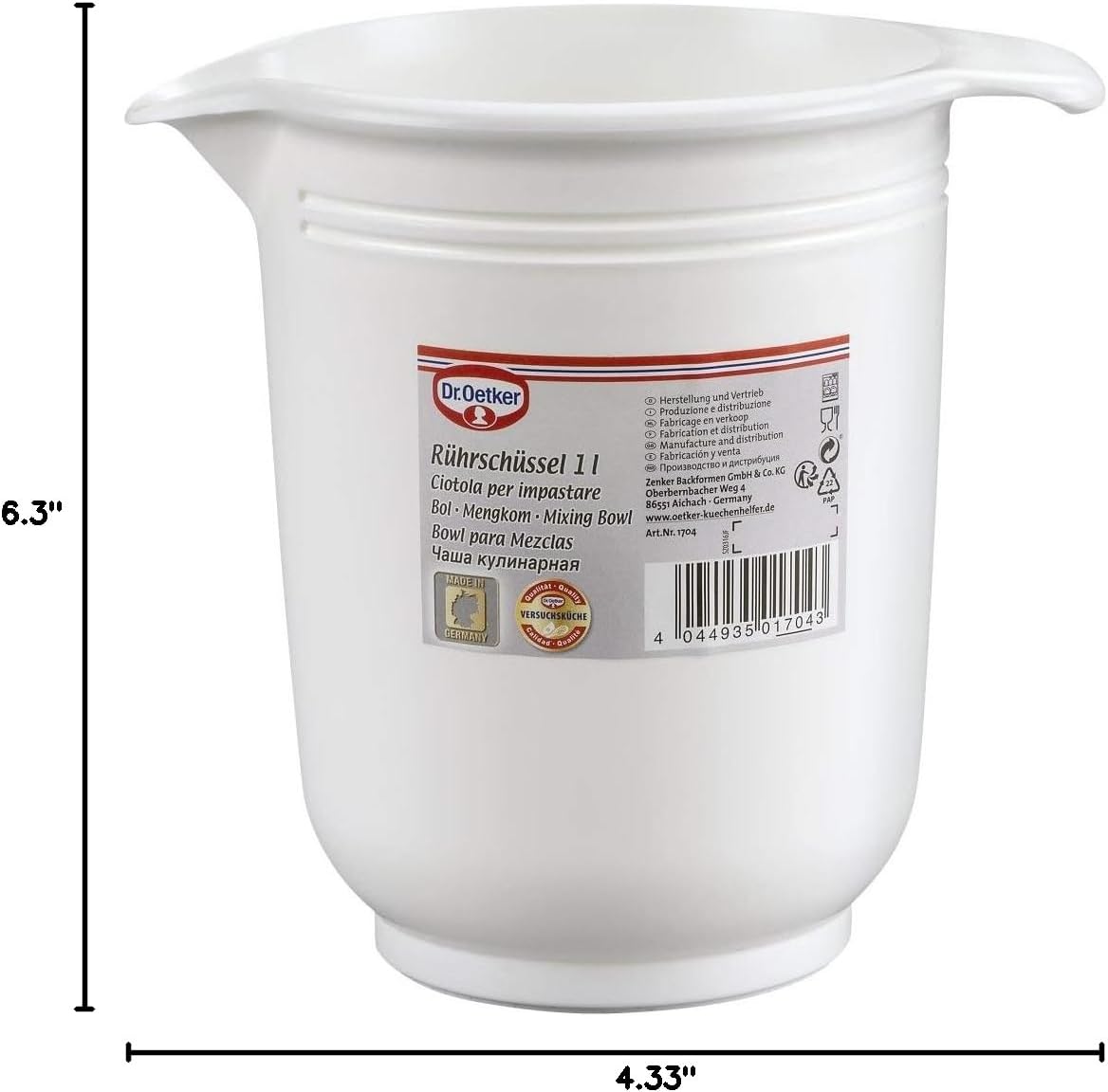 Dr. Oetker 1704 Mixing Bowl, Plastic, White, 11 x 11 x 16 cm