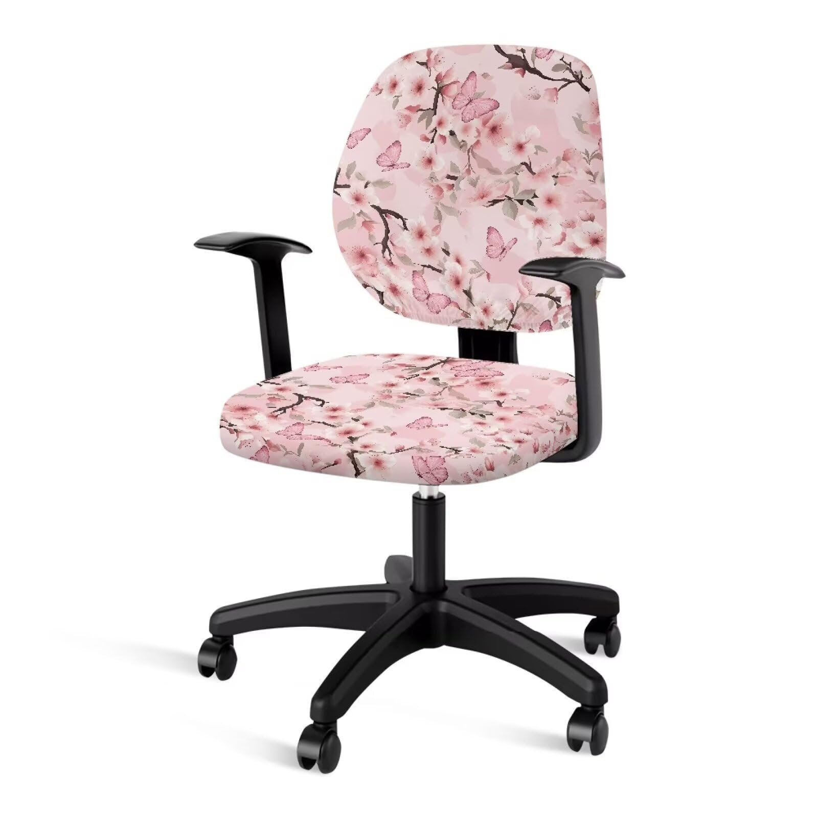 Talayituse Butterfly Cherry Blossom Print Office Computer Chair Covers, Split Stretchable Seat Cover Removable & Washable Rotating Chair Protective