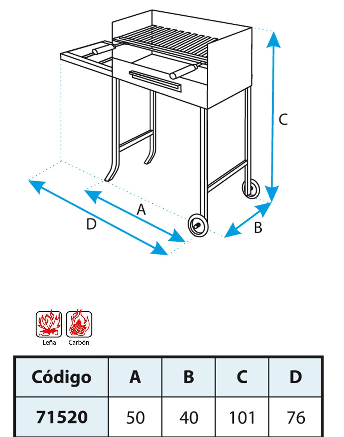 Imex El Zorro 71520 - Barbacoa con ruedas y parrilla inox, 50 x 40 x 100 cm, color negro