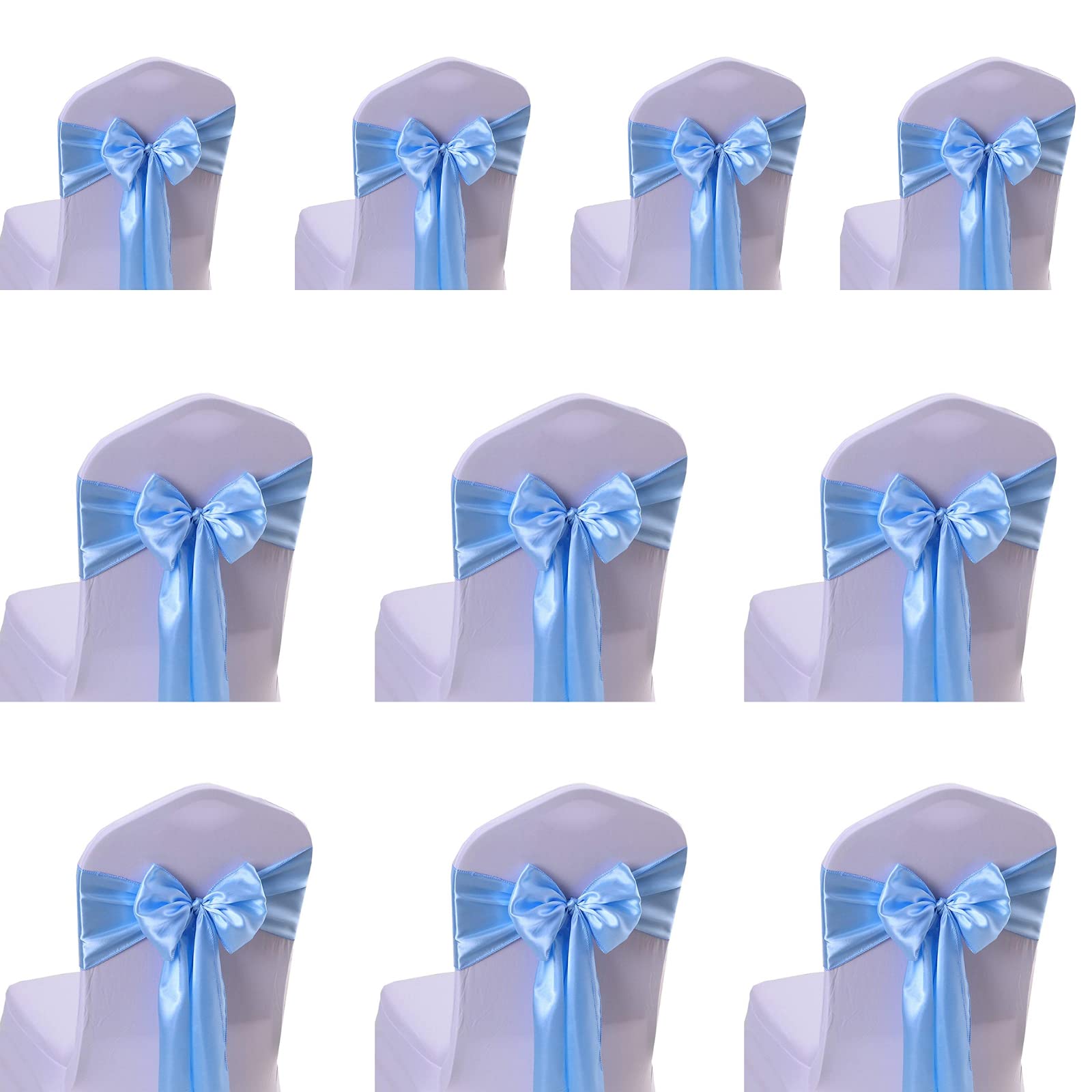Chengzi Skyblue 10 Pcs Party Decoration Satin Chair Sashes, Satin Bow Tie Soft Chair Sash Bow Ribbon For Wedding, Banquet, Birthday, Event Decoration (Skyblue)