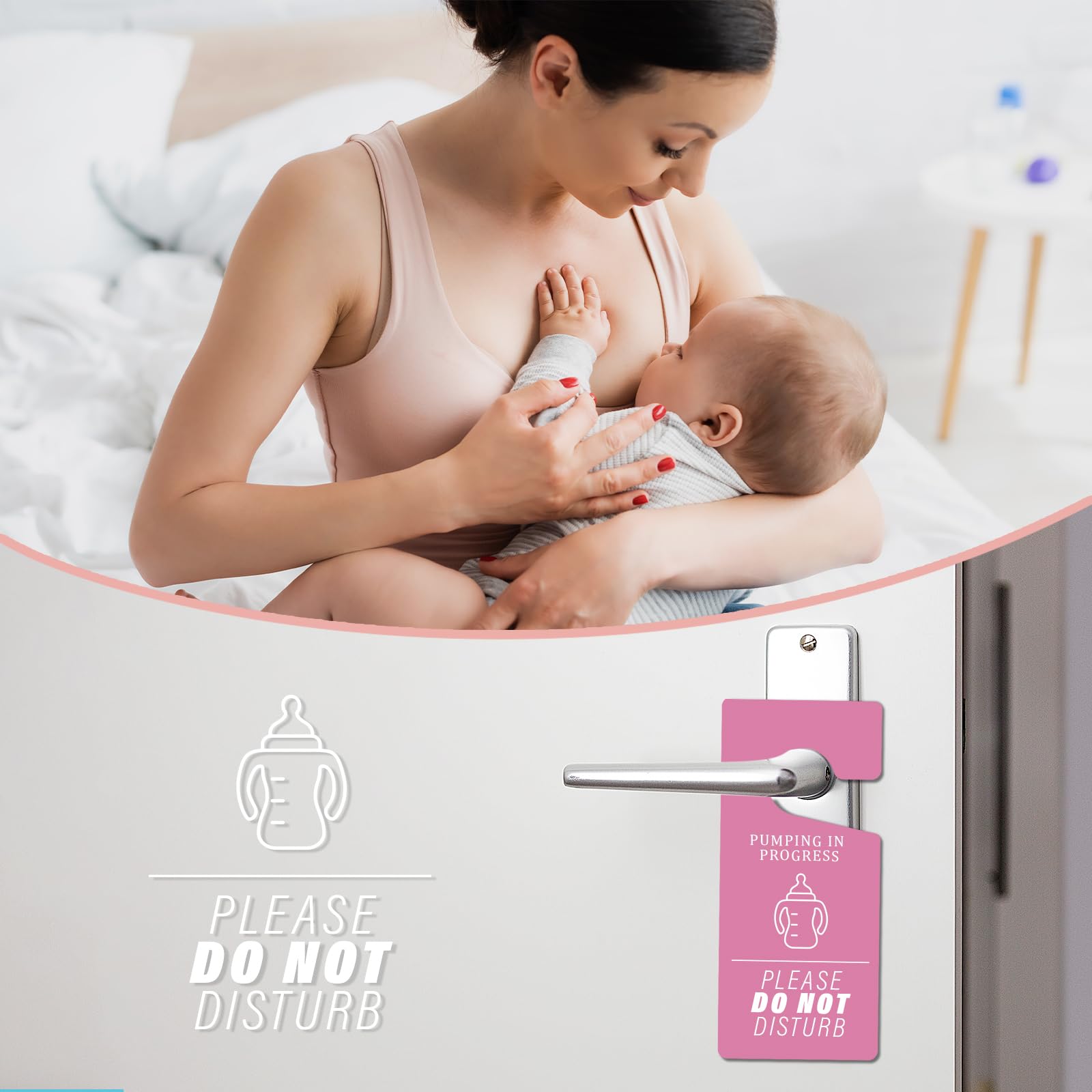 Breast Feeding Door knob Sign - 2 PCS Pumping in Progress Door Signs Double Sided PVC Do Not Disturb Sign for Home Nursery Baby Room