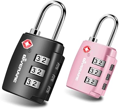 GIVERARE TSA Approved Travel Luggage Lock Combination Lock Alloy Body Keyless 3 Digit Padlock for Travel Sentry Gym Locker Golf Bag Case Backpack Pack of 2