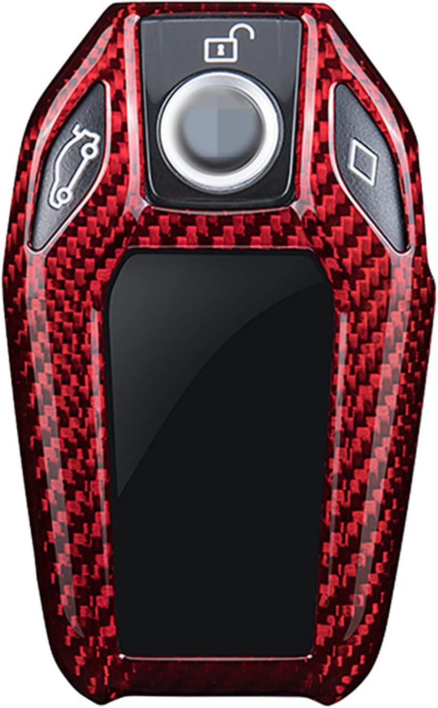MissBlue Carbon Fiber Key Fob Cover for BMW LCD Key Fob Remote Key, for BMW i8 New 7-Series 6-Series GT 530Le X3 LCD Screen Smart Car Key, Light Weight Glossy Finish Key Fob Protection Case - Red