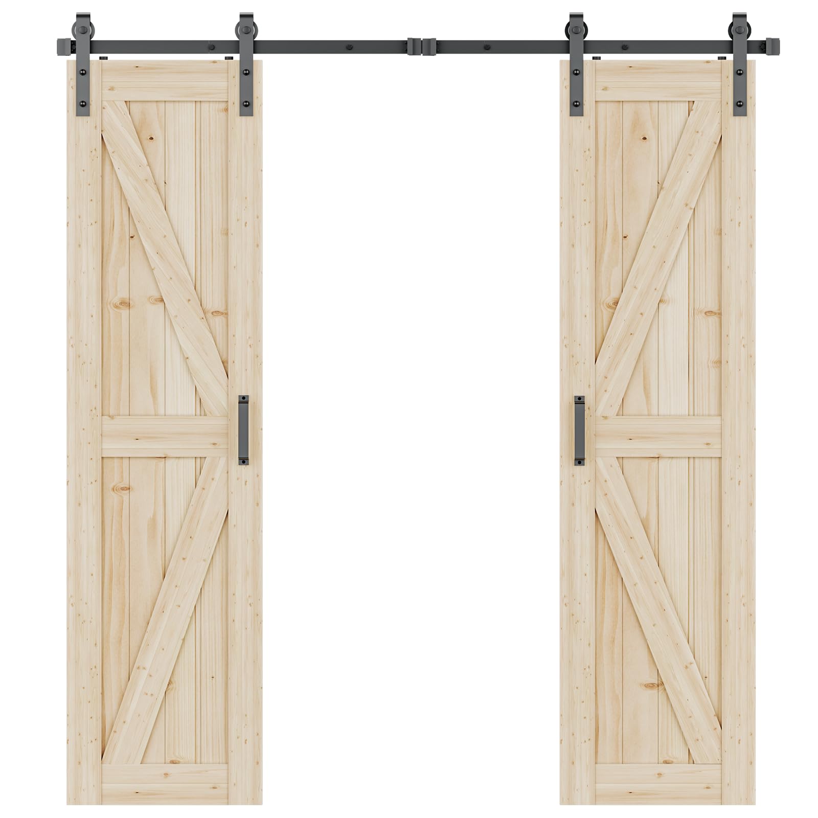 Set completo per porta scorrevole, 305 cm, con sistema di porte scorrevoli, doppia porta scorrevole, per 2 porte in legno, 76 cm di larghezza, colore nero