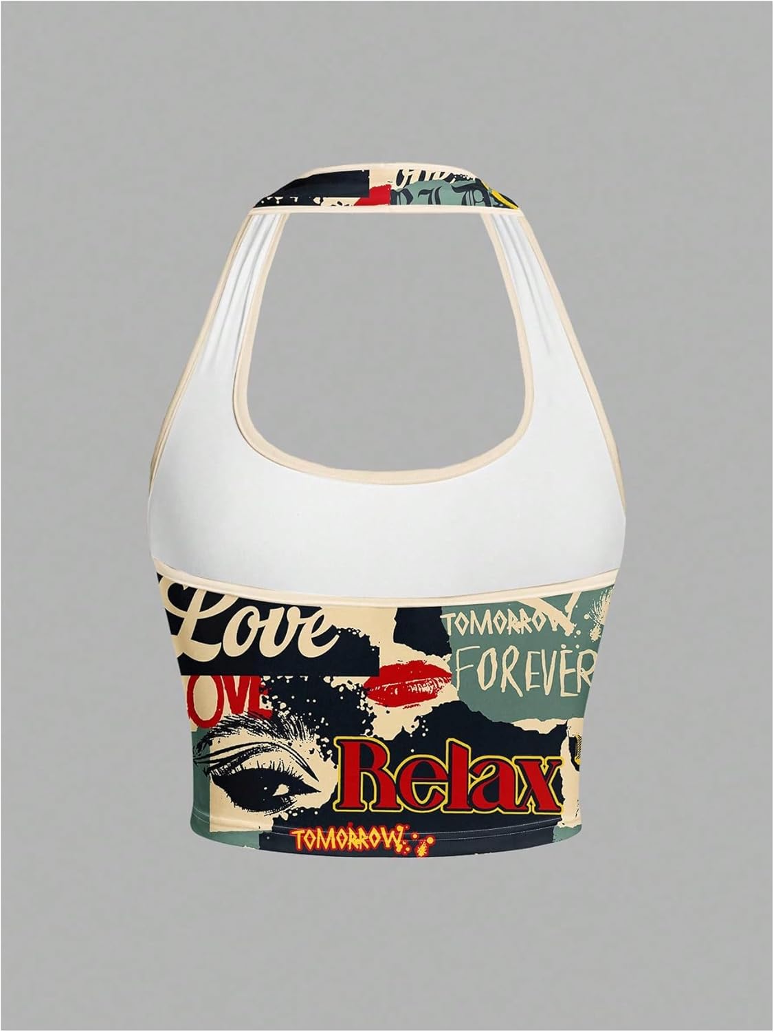 SOLY HUX Women's Y2k Crop Top Summer Halter Neck Slim Fit Tank Vintage Graphic Back to School Shirt Concert Rave Outfits - Image 2