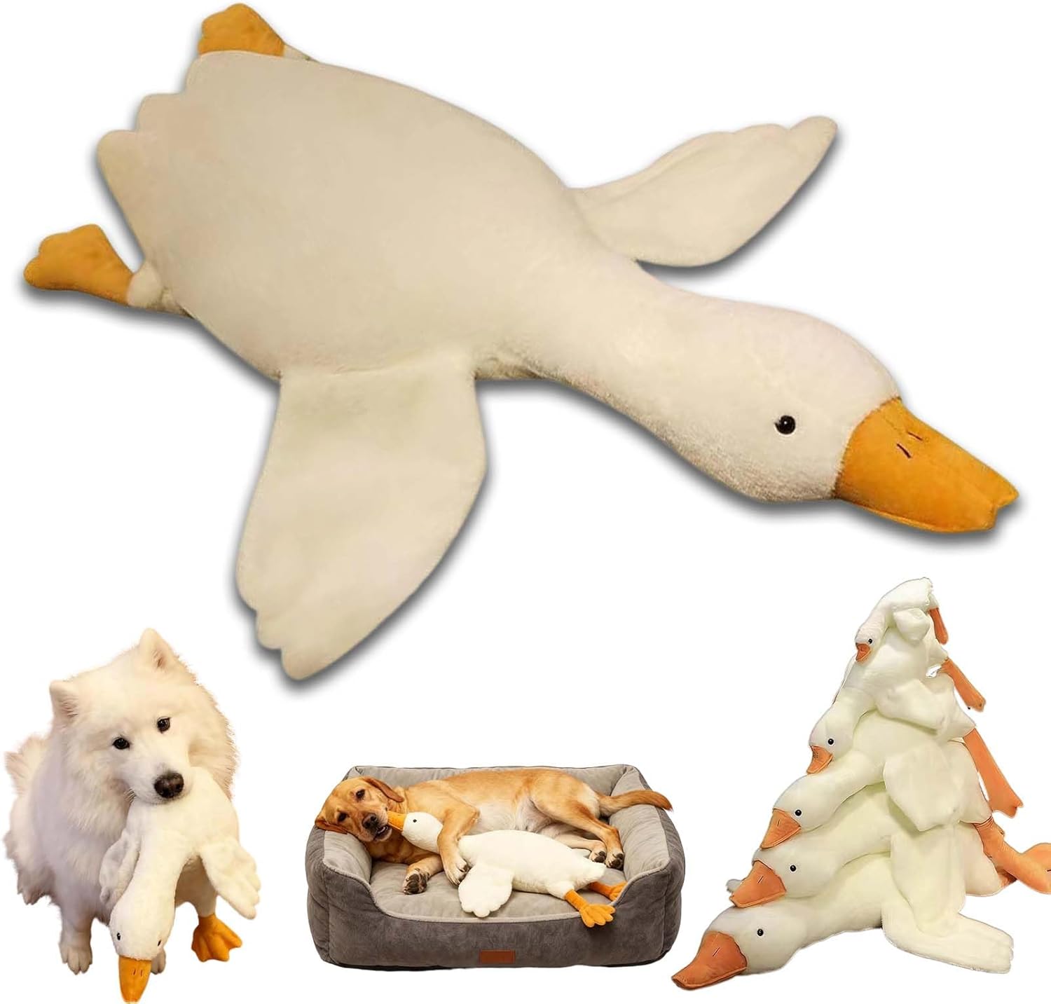 Large Plush White Duck Dog Toy Realistic Goose Design Dolls, Goose Dog Toy, Interactive Dog Toys for Chewing, Playing & Training, Gentle Texture Surfaces (2PCS,70cm/27.56in)