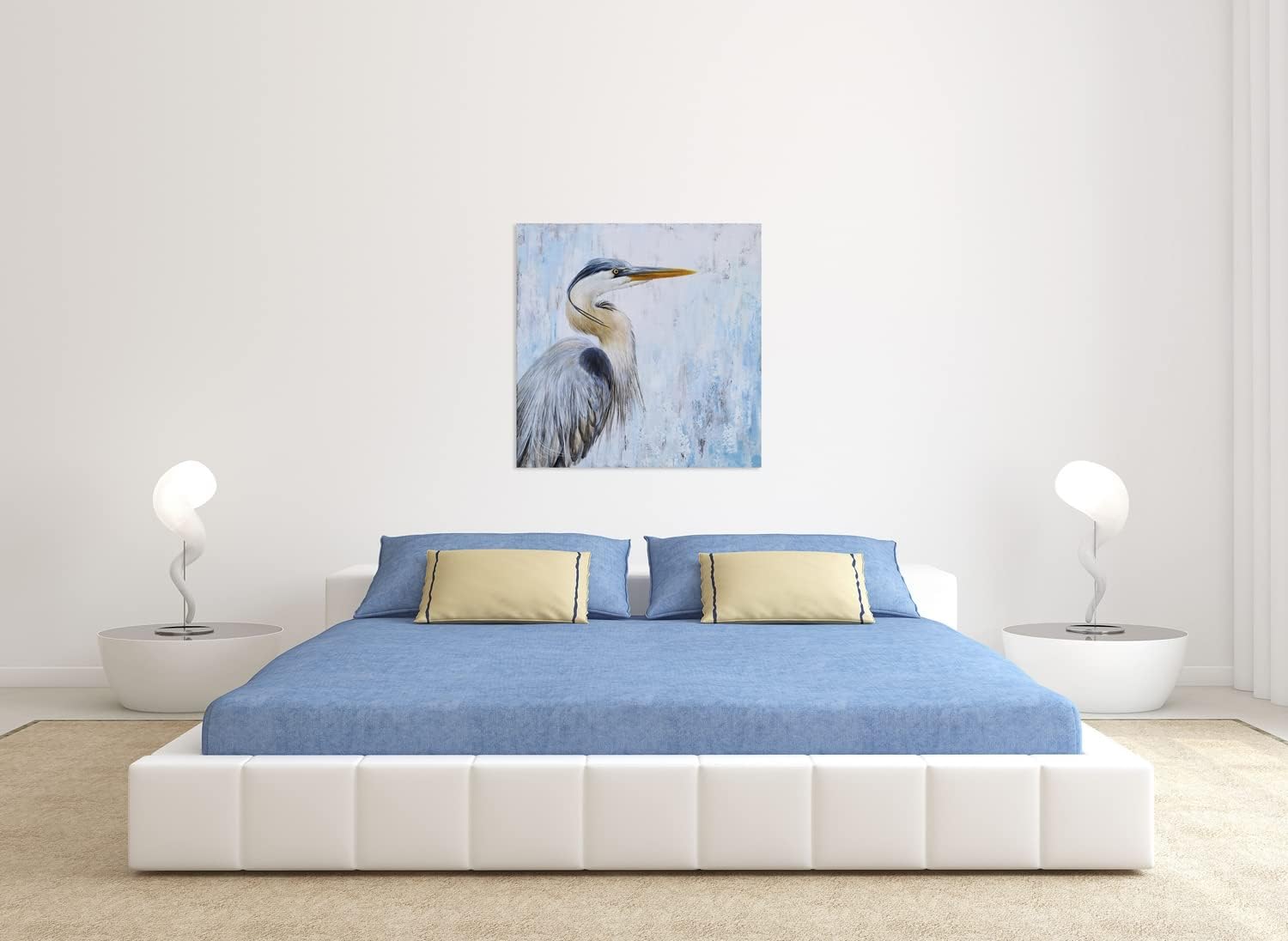 SYGALLERIER Heron Canvas Wall Art with Textured - Modern Bird Paintings in Teal and Grey Color - Abstract Cormorant Pictures for Living Room Bedroom Bathroom Decor