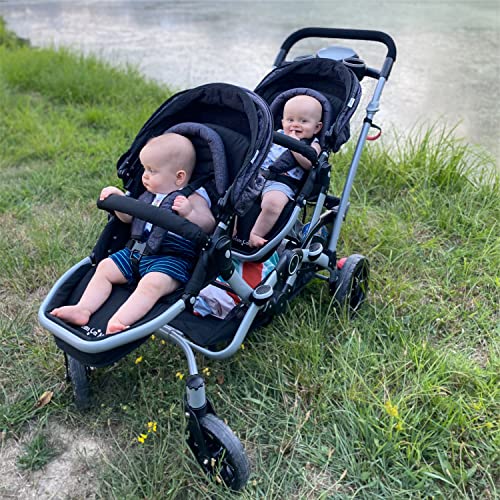 Image of Dream On Me Track Tandem Double Umbrella Stroller in Slate, Lightweight Double Stroller for Infant and Toddler, Multi-Position Reversible & Reclining Seats, Large Storage Basket and Canopy