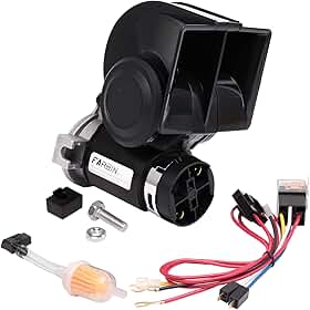 Buzina de trem para caminhão Farbin, 12 V, 150 dB, buzina de ar tipo caracol superalta com compressor de ar para caminhão, carro, barco, van, caminhonete, SUV, motorhome, moto e off-road