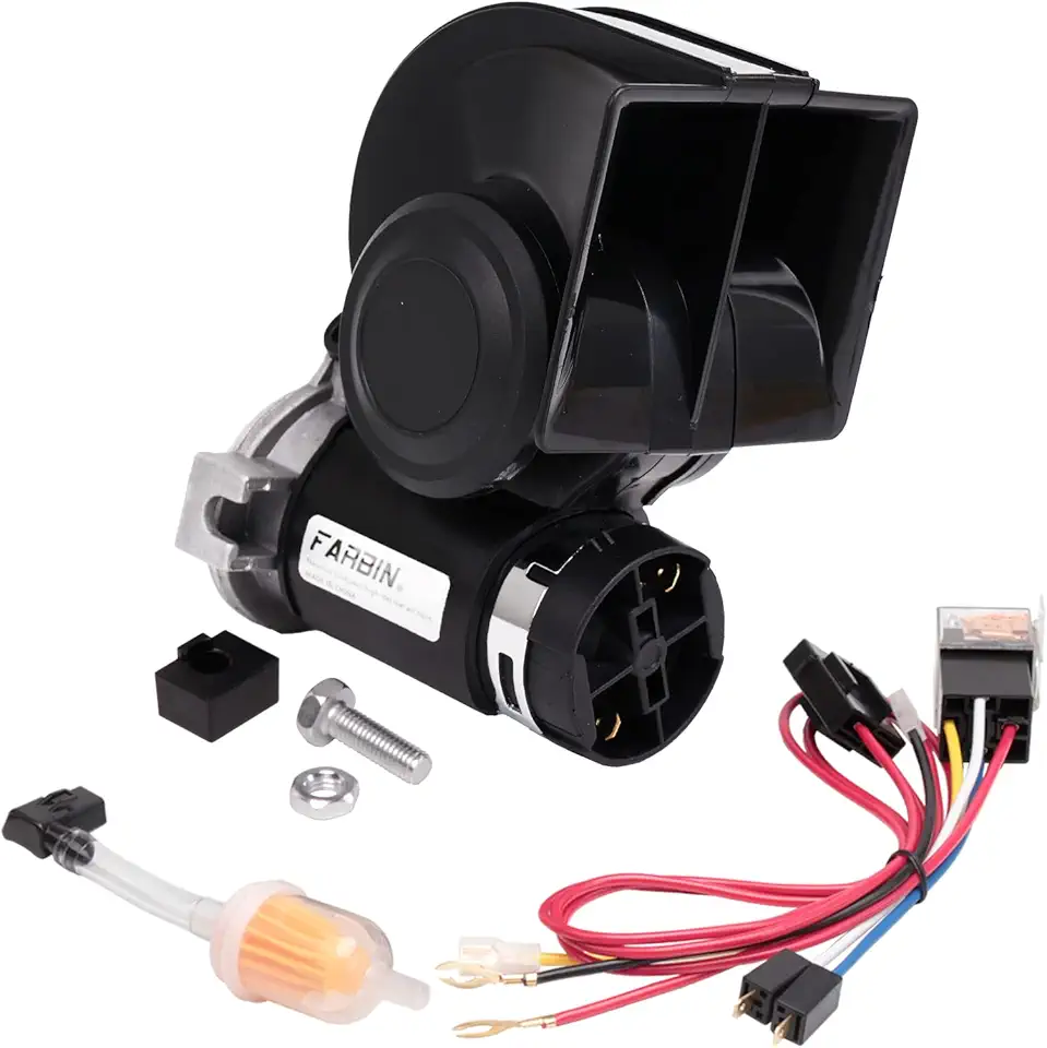 Buzina de trem para caminhão Farbin, 12 V, 150 dB, buzina de ar tipo caracol superalta com compressor de ar para caminhão, carro, barco, van, caminhonete, SUV, motorhome, moto e off-road