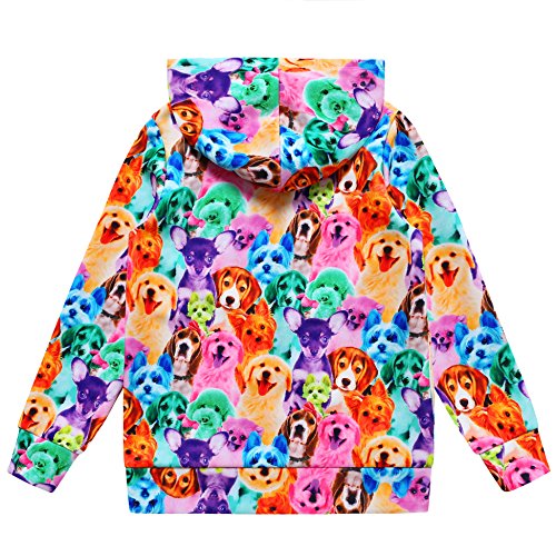 Jxstar Girl Bomber Jacket Rainbow Dog Print Cartoon Long Sleeve Full Zip Pocket #TOP1