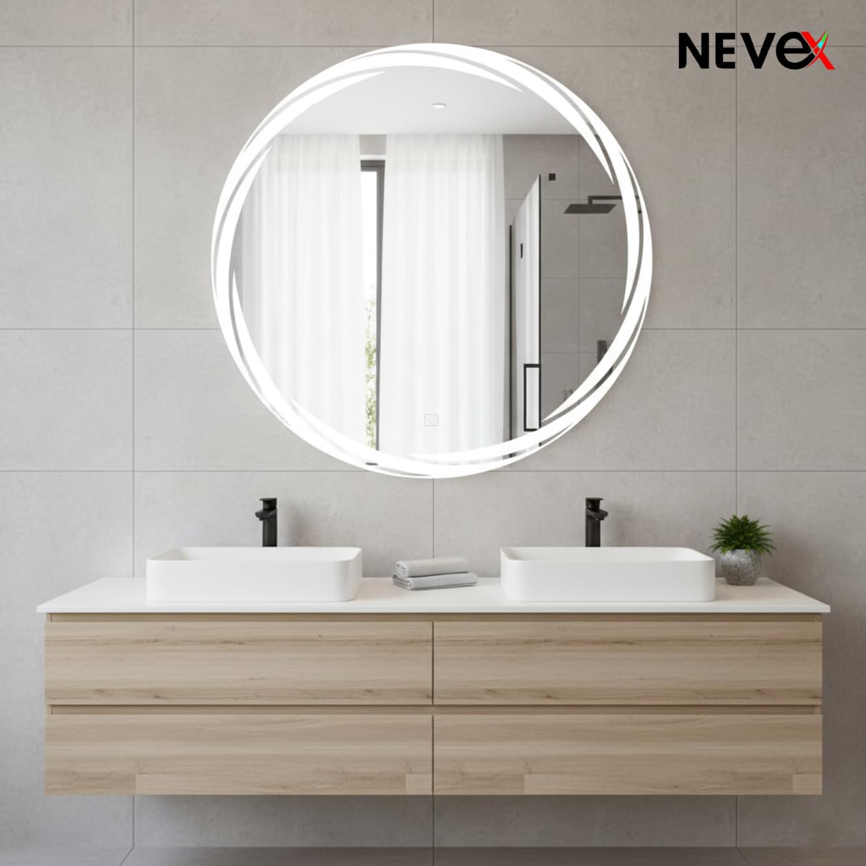 NEVEX LED Wall Mirror - 3 Tone Lighting, Frameless -8 NEVEX LED Wall Mirror - 3 Tone Lighting, Frameless -8