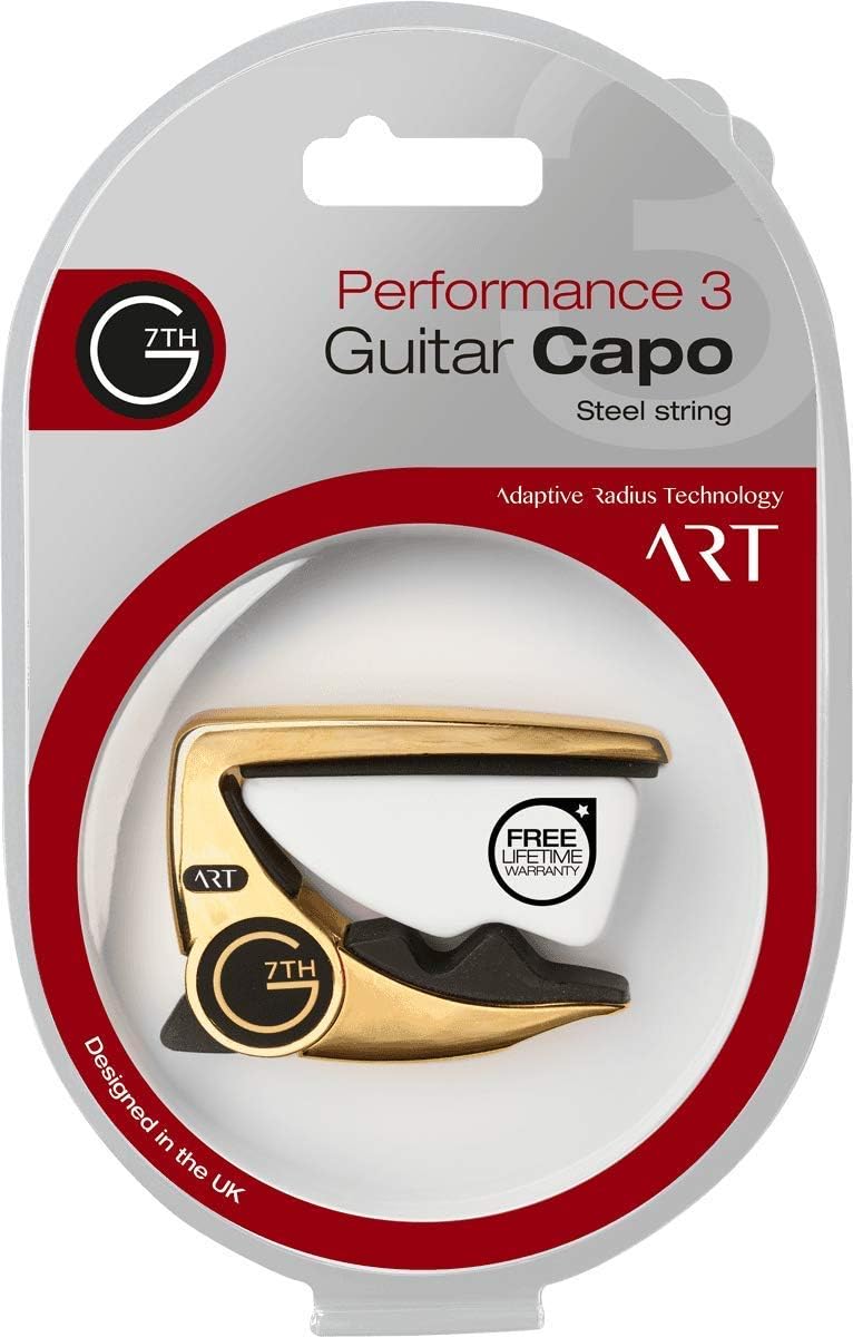 G7th Performance 3 ART Capo - 6 String, 18kt Gold Plate - Bundled with Dunlop Variety Pick Pack, Platinum 65 Cleaner-Polish, and Cloth