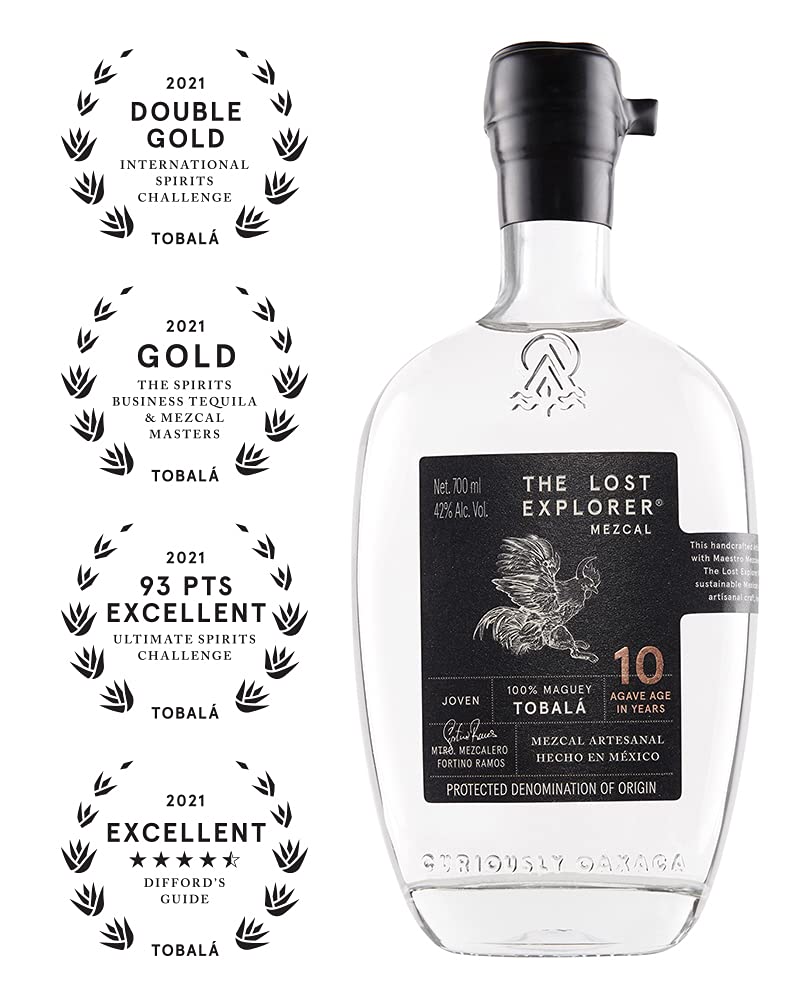 The Lost Explorer Mezcal - Messicano, Prodotto con 100% Agave Tobalà, 42%, dal Carattere Terroso, Bottiglia in Vetro da 750 ml