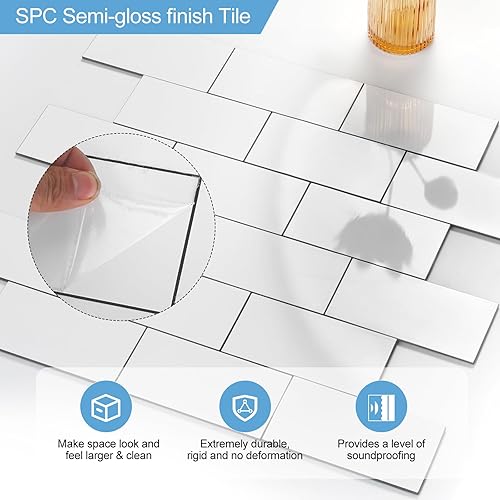 Vista 131 de Paquete de 10 láminas de revestimiento autoadhesivo de 12 x 12 pulgadas, baldosas de pared de PVC para cocina, baño, chimenea, mesa de lavandería