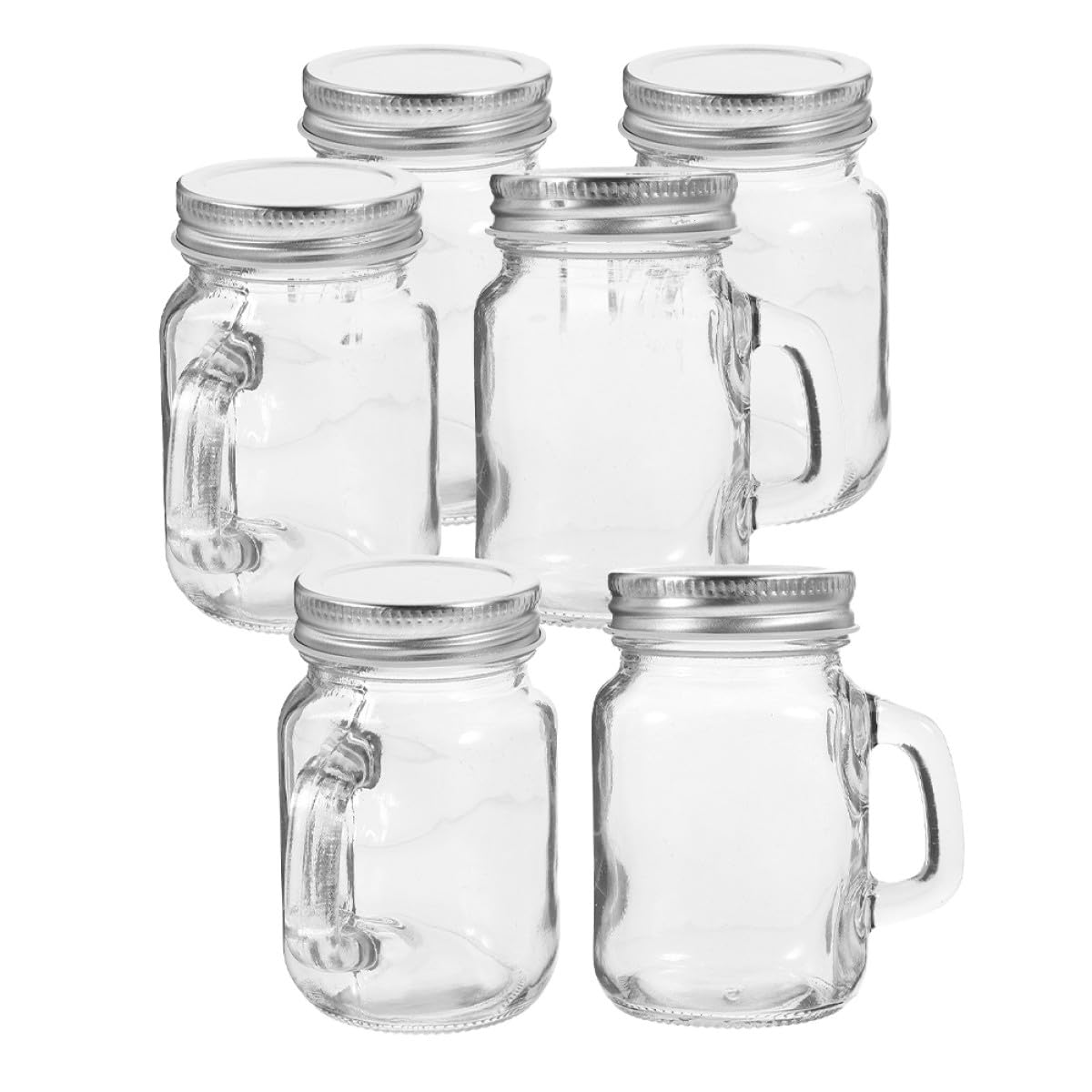 GALPADA Kleiner Mason Gläser Tragbar und Dicht Abgeschlossen aus Glas 6 Stück mit Henkel und Luftdichtem Deckel für Outdoor Aktivitäten und Reisen