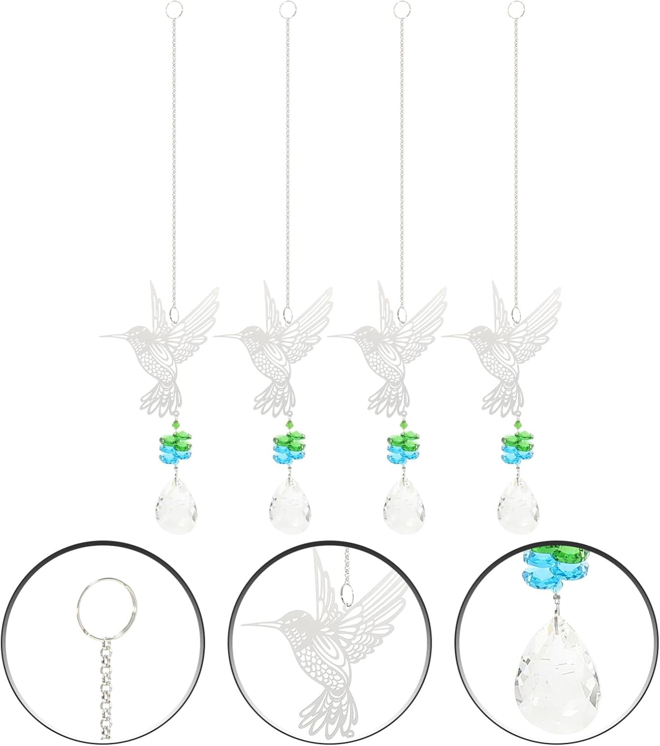 Window Hummingbird Pendant Sun Shaped Window Prism Beads Ornament Decorative Hanging Pendant for Car Rear View Curtain Lamp 4pcs Hummingbird Wind Chimes