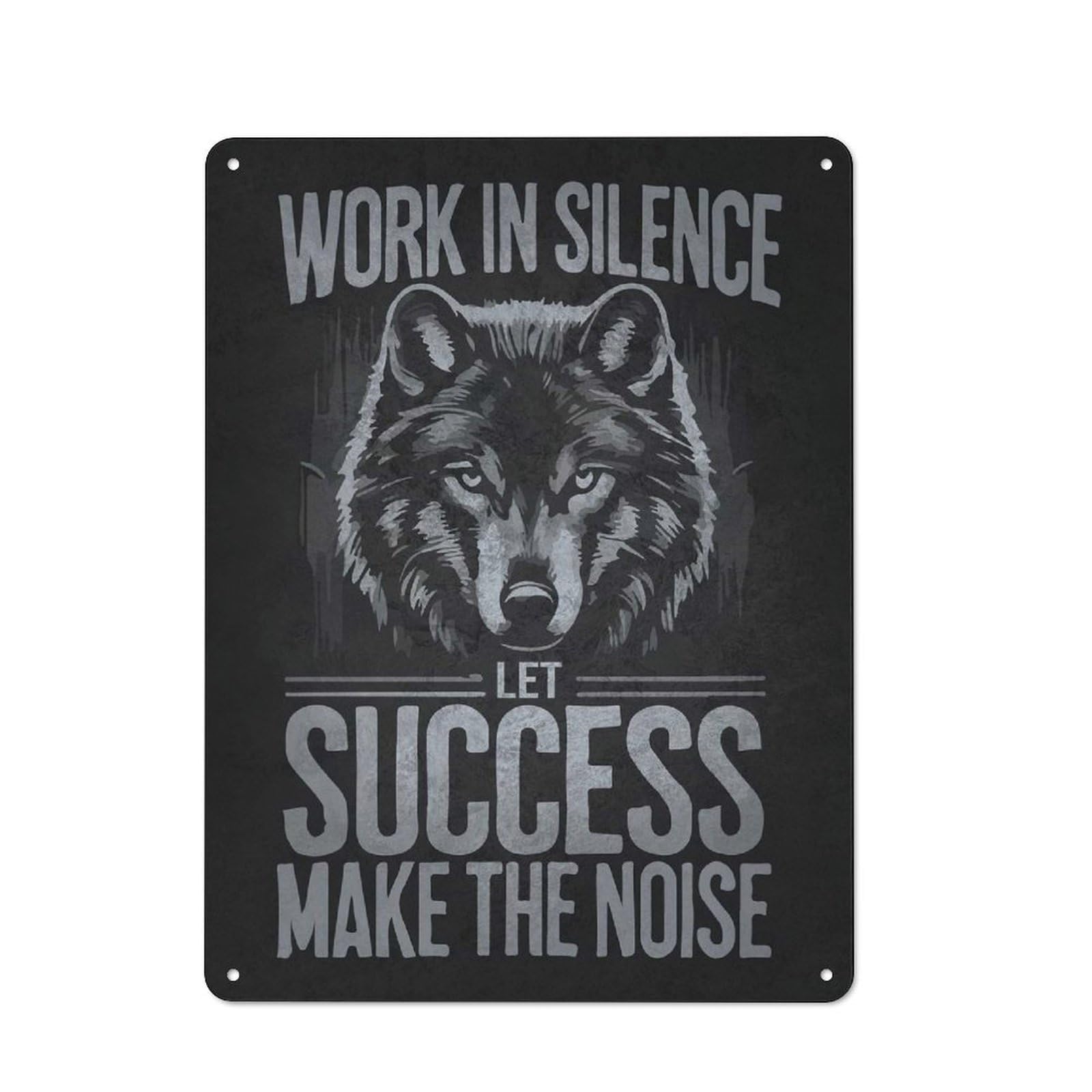 Wolf Work Hard In Silence Vintage Tin Sign 40x30cm, Rustic Bistro Wall Plaque for Coffee Bar, Kitchen, Bistro Or Tea Corner