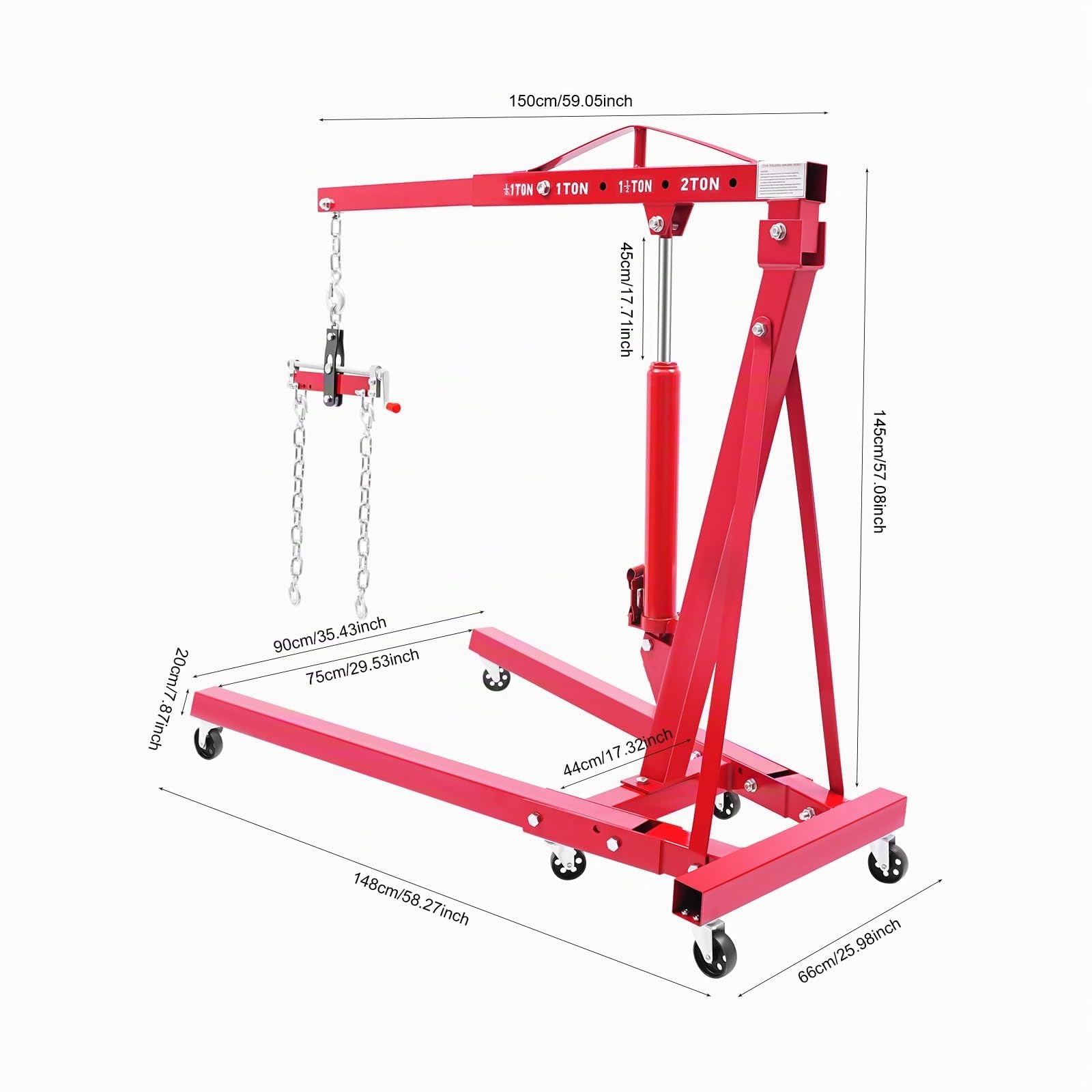 Grúa para motor, 2 toneladas, gato hidráulico con palanca de bomba, patas plegables, plataforma elevadora, elevador de coche, mango de soporte, 6 ruedas robustas, taller, garaje