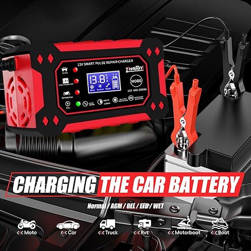 Miniatura 2 de Haibro Cargador de batería de coche de 12 V y 6 amperios, cargador de goteo y mantenedor, cargador de batería inteligente totalmente automático con