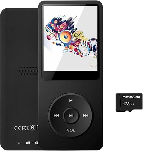 Reproductor MP3 de 128 GB con Bluetooth 5.2, reproductor de música portátil negro para niños con altavoz HD integrado, radio FM, grabadora de voz,