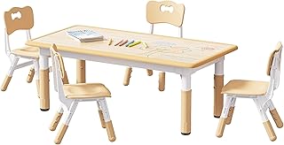 Brelley Kids Table and 4 Chairs Set, Height Adjustable Toddler Table and Chair Set, Graffiti Desktop, Non-Slip Legs, Max 300lbs, Children Multi-Activity Table for Ages 2-8