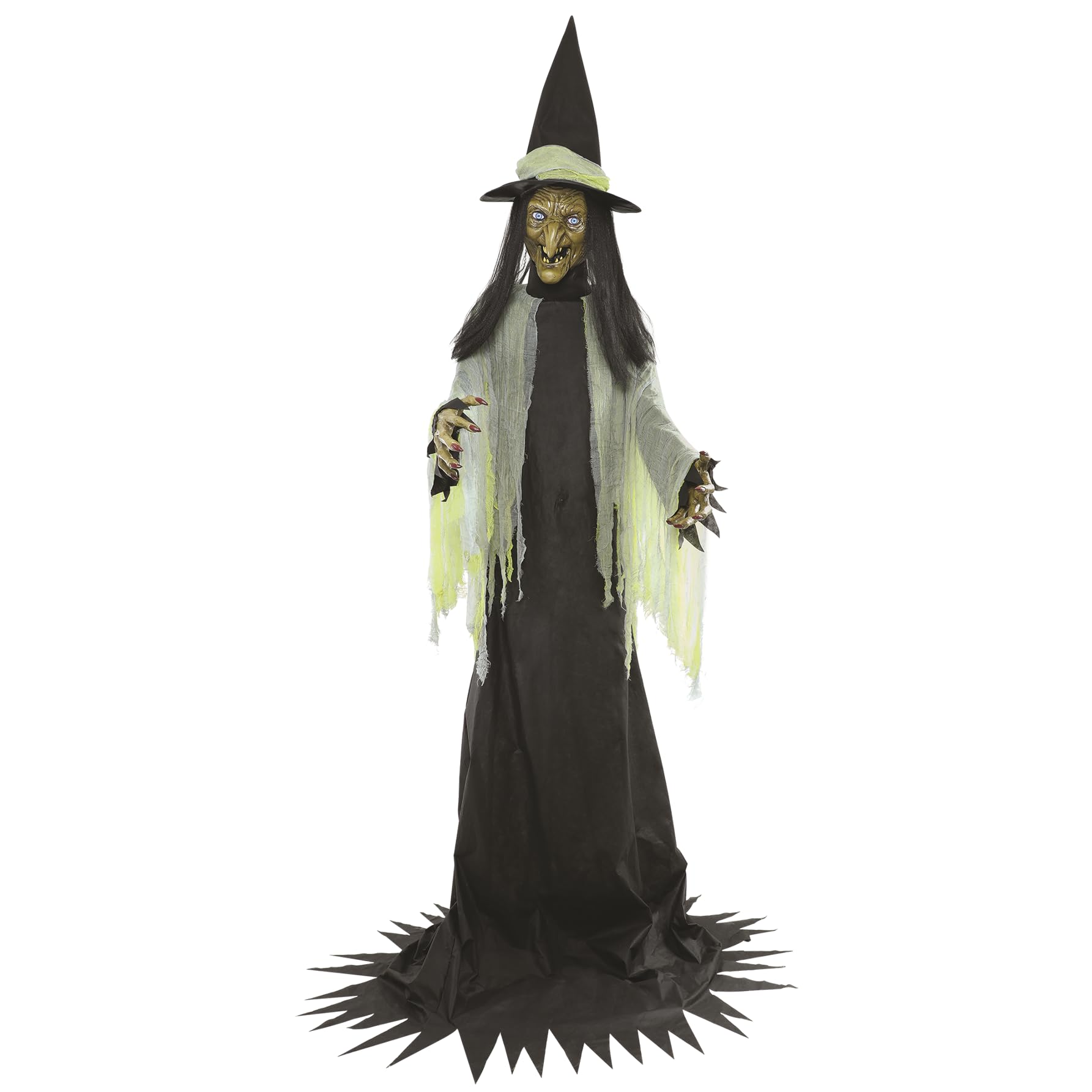 Animatronic XXL czarownica 300 cm – dekoracja na Halloween wewnątrz – impreza, gotycka figurka naturalnej wielkości – animowana, świecące oczy, obracająca się głowa, czujnik dźwięku i
